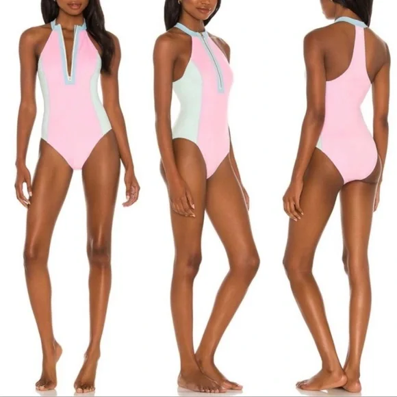 LoveShackFancy Max Colorblock Mock Neck One Piece - Picture 7 of 12